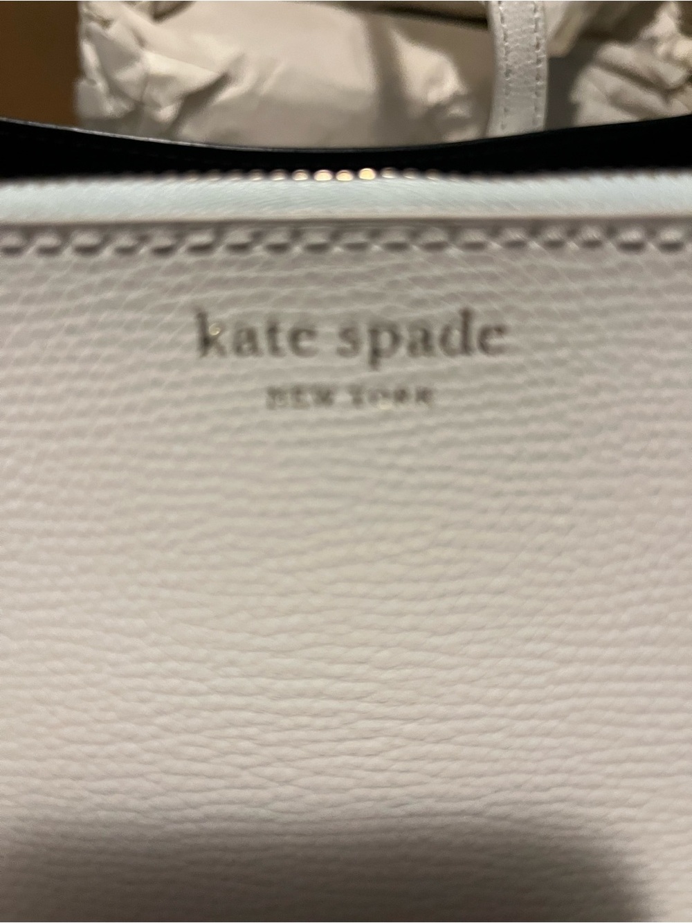NWT Kate Spade White Leather Tote Bag with Blue Floral Print - Picture 6 of 13